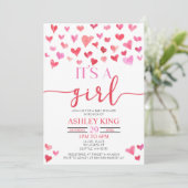 Invitation Red Pink Hearts C'est une fille Baby shower Invita (Debout devant)