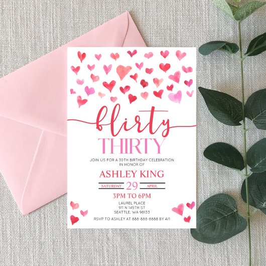 Invitation Red Pink Hearts Flirty Trente fête d'anniversaire