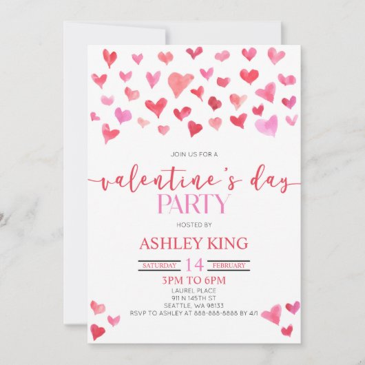 Invitation Red Pink Hearts Saint-Valentin (Devant)