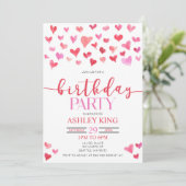 Invitation Red Pink Hearts Saint Valentin fête d'anniversaire (Debout devant)