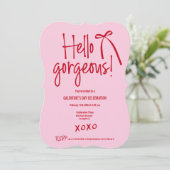 Invitation Red Pink Hello Gorgeous bow doodle Galentine’s (Debout devant)