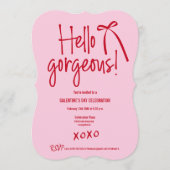 Invitation Red Pink Hello Gorgeous bow doodle Galentine’s (Devant)