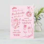 Invitation Red Pink Romantic Cupid Bachelorette Weekend (Debout devant)