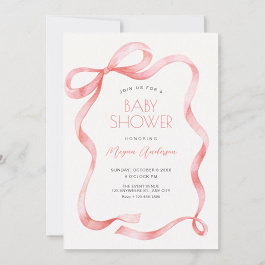 Invitation Red pink soft ribbon bow (Devant)