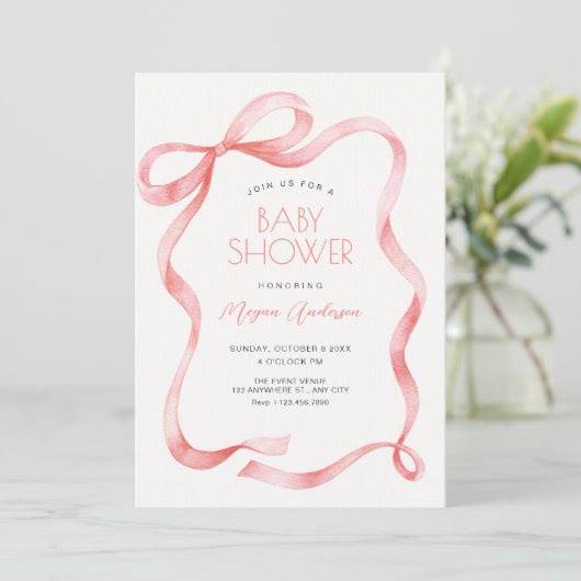 Invitation Red pink soft ribbon bow (Debout devant)