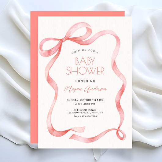 Invitation Red pink soft ribbon bow