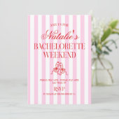Invitation Red Pink Stripes Bachelorette Weekend Party (Debout devant)