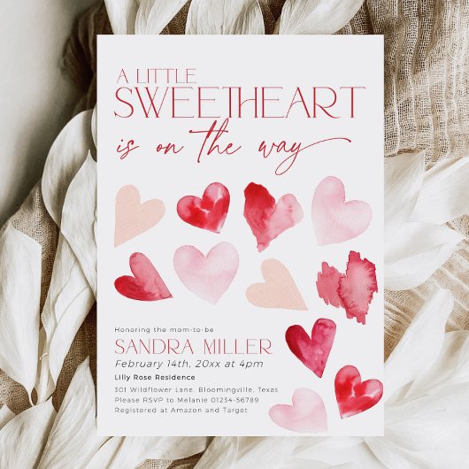 Invitation Red Pink Valentine Hearts Baby shower amoureux