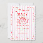 Invitation Red Pink Whimsical Doodle Let's Brunch Baby Shower (Devant)