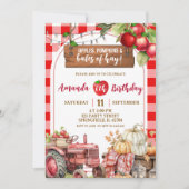 Invitation Red Plaid Apple Citrouille et balles de foin (Devant)