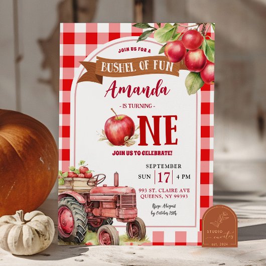 Invitation Red Plaid Apple premier anniversaire, Bushel de Fu