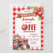 Invitation Red Plaid Apple premier anniversaire, Bushel de Fu (Devant)