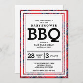 Invitation Red Plaid Baby shower BBQ Party (Devant / Derrière)