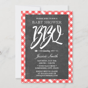 Invitation Red Plaid & Chalkboard Baby shower BBQ Party