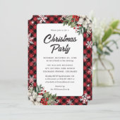 Invitation Red Plaid Holly Berries Poinsettia Christmas Party (Debout devant)
