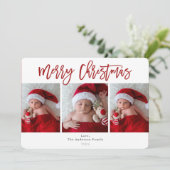 Invitation Red Plaid Joyeux Noël Fête 3 Photos Photo (Debout devant)