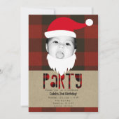 Invitation Red Plaid Noël Père Noël Face Photo Fête (Devant)