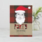 Invitation Red Plaid Noël Père Noël Face Photo Fête (Debout devant)
