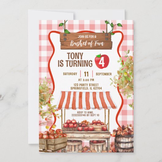 Invitation Red Plaid Quirky Apple Orchard (Devant)