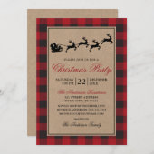 Invitation Red Plaid Reinder Noël Party Kraft (Devant / Derrière)