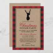 Invitation Red Plaid Russe Noël Diner Party Kraft (Devant / Derrière)