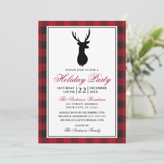 Invitation Red Plaid Rustic Fête (Debout devant)
