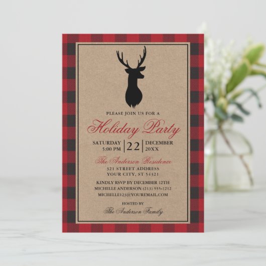 Invitation Red Plaid Rustique Fête Kraft (Debout devant)