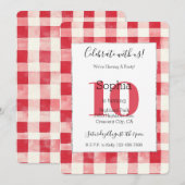 Invitation Red Plaid Stripes 10th Birthday (Devant / Derrière)