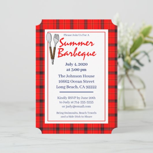 Invitation Red Plaid Summer BBQ (Debout devant)