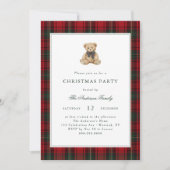 Invitation Red Plaid Teddy Bear Christmas Party (Devant)