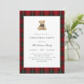 Invitation Red Plaid Teddy Bear Christmas Party (Debout devant)
