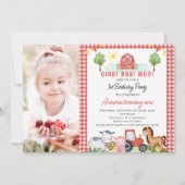 Invitation Red Plaid Tracteur Animaux de ferme Anniversaire (Devant)