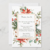 Invitation Red Poinsettia À feuillage persistant fête de Noël (Devant)