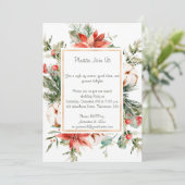 Invitation Red Poinsettia À feuillage persistant fête de Noël (Debout devant)