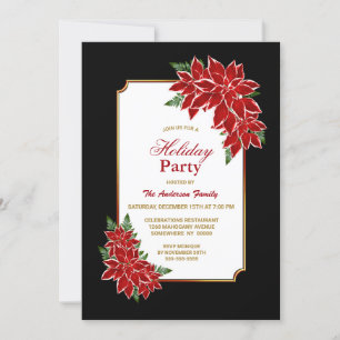 Invitation Red Poinsettia Black Border Fête