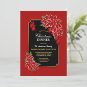Invitation Red Poinsettia Black Christmas Dinner (Debout devant)