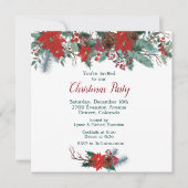 Invitation Red Poinsettia Bordure Bouquet Noël (Devant)