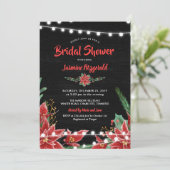 Invitation Red Poinsettia Chalkboard Fête des mariées de Noël (Debout devant)