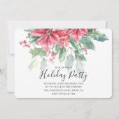 Invitation Red Poinsettia Floral Greenery Chic Holiday Party (Devant)