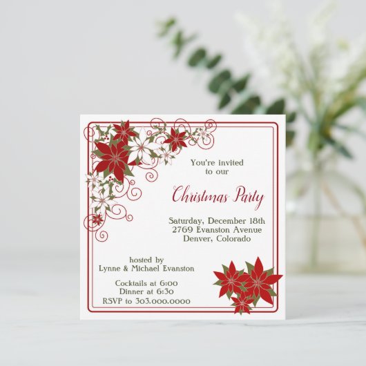 Invitation Red Poinsettia Frame de Noël (Debout devant)