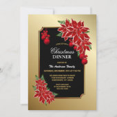 Invitation Red Poinsettia Gold Bordure Dîner de Noël (Devant)