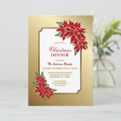 Invitation Red Poinsettia Gold Bordure Dîner de Noël (Debout devant)