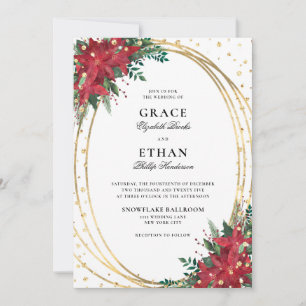 Invitation Red Poinsettia Gold Parties scintillant Mariage de