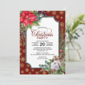 Invitation Red Poinsettia Gold Snowflakes fête de Noël (Debout devant)