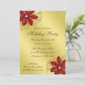 Invitation Red Poinsettia Gold Swils Fête (Debout devant)