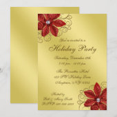 Invitation Red Poinsettia Gold Swils Fête (Devant / Derrière)