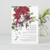 Invitation Red Poinsettia Holly Baby shower (Debout devant)