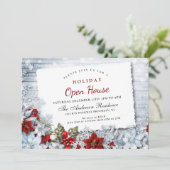 Invitation Red Poinsettia Holly Maison ouverte de Noël (Debout devant)