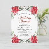 Invitation Red Poinsettia Holly Noël Brunch (Debout devant)