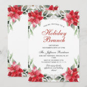 Invitation Red Poinsettia Holly Noël Brunch (Devant / Derrière)